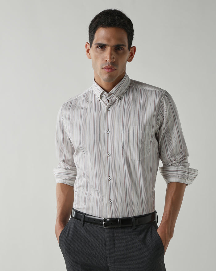 Men's Pure Cotton Stripe Stripe Slim Fit Full Sleeve Casual Shirt - White & Black