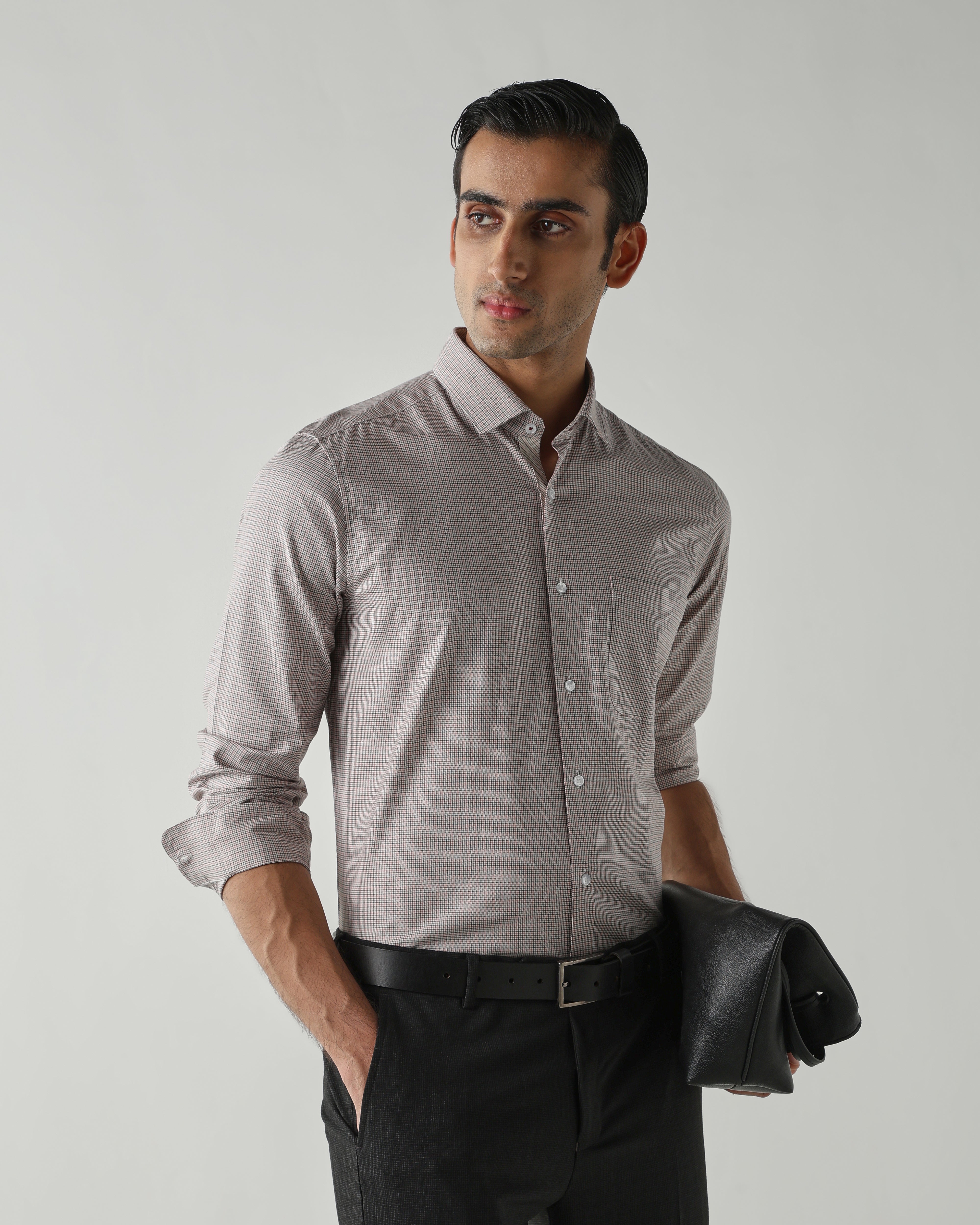 Pink/Black Pure Cotton Shirts for Men | Slim Fit Luxury Wear