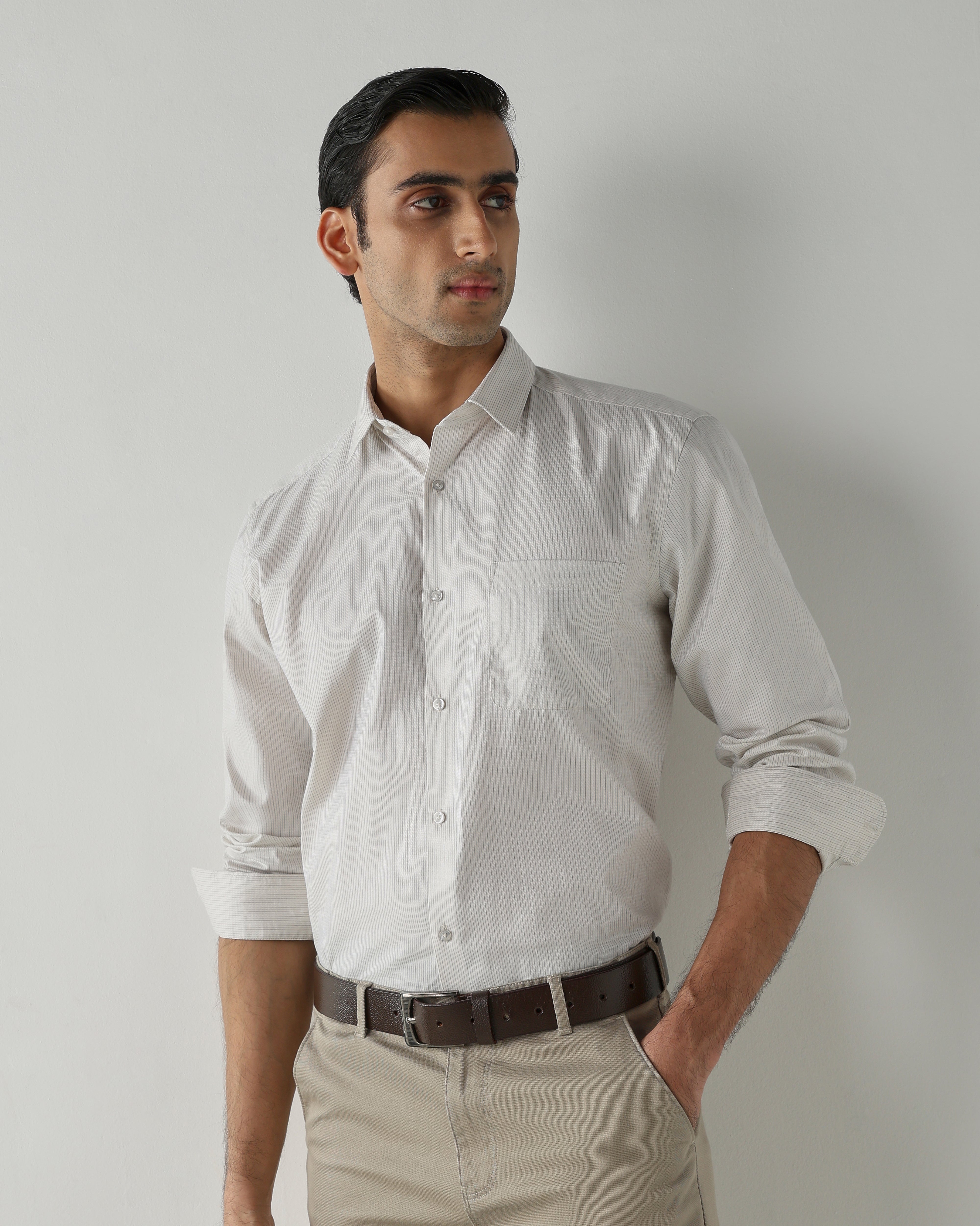 Beige shirts crafted in 100% cotton,