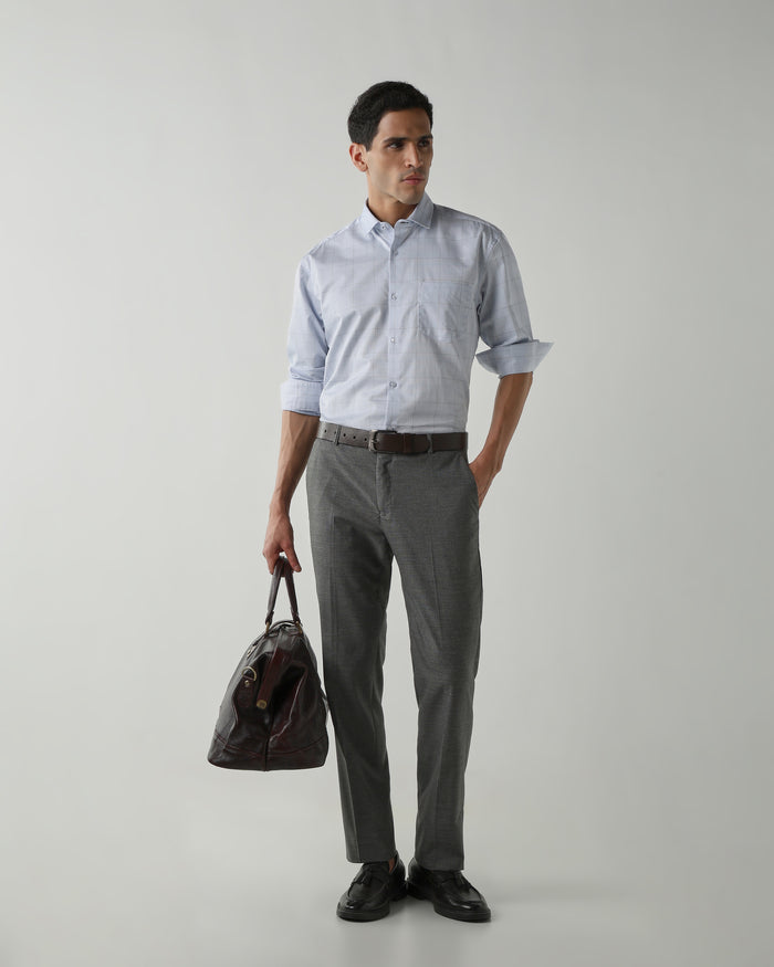 Men's Pure Cotton Checks Slim Fit Full Sleeve Formal Shirt - Blue