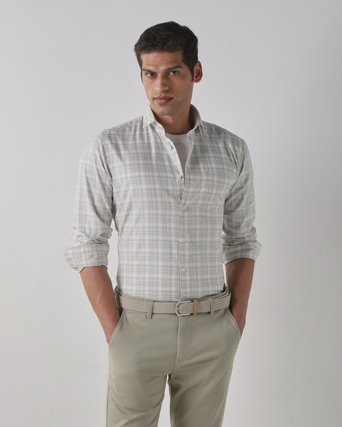 Men's Pure Cotton Checks Slim Fit Full Sleeve Casual Shirt - Green