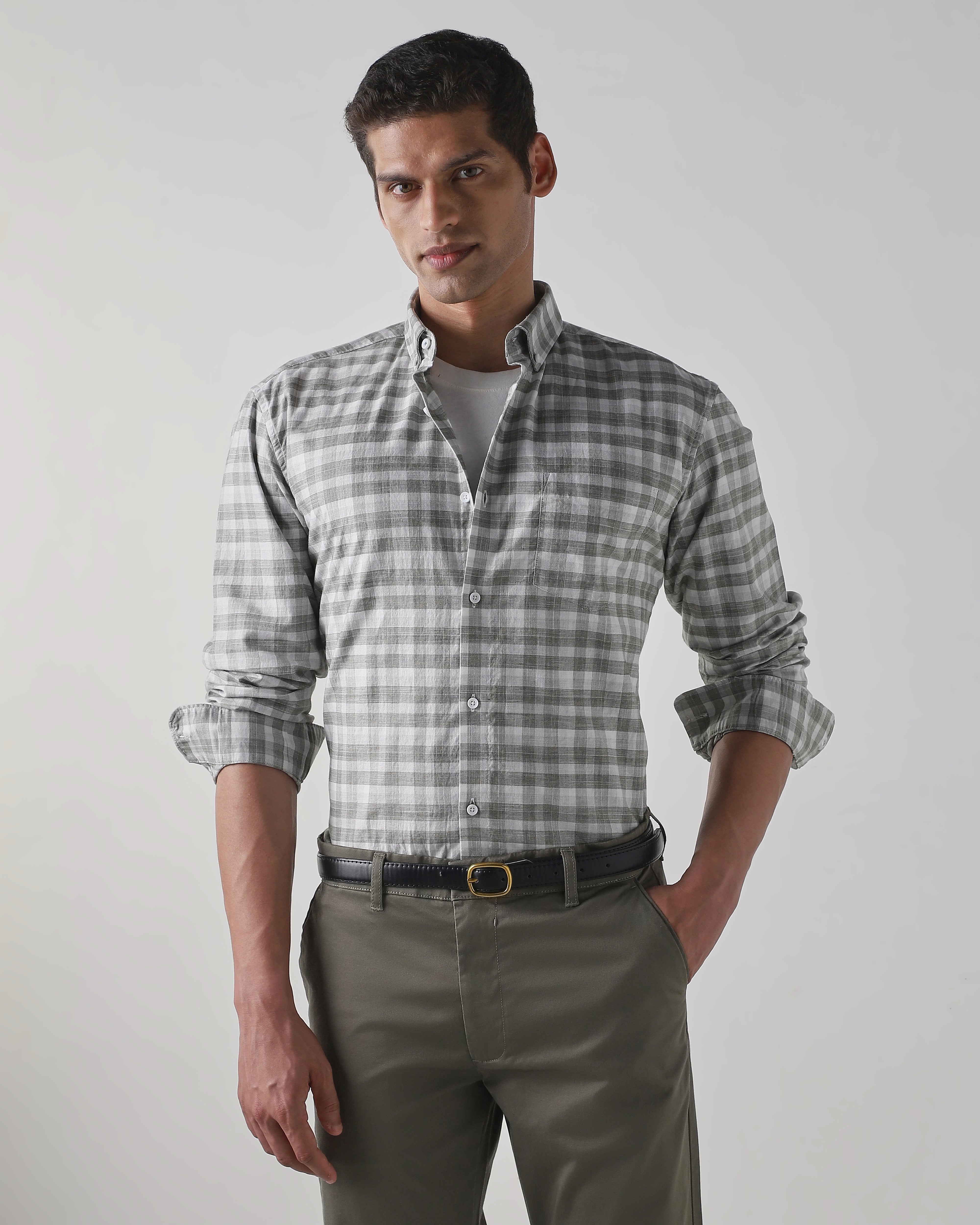 Grey 100% Cotton Regular Fit Shirt