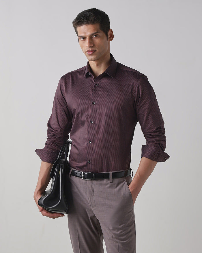 Men's Pure Cotton Dobby Dobby Slim Fit Full Sleeve Formal Shirt - 0