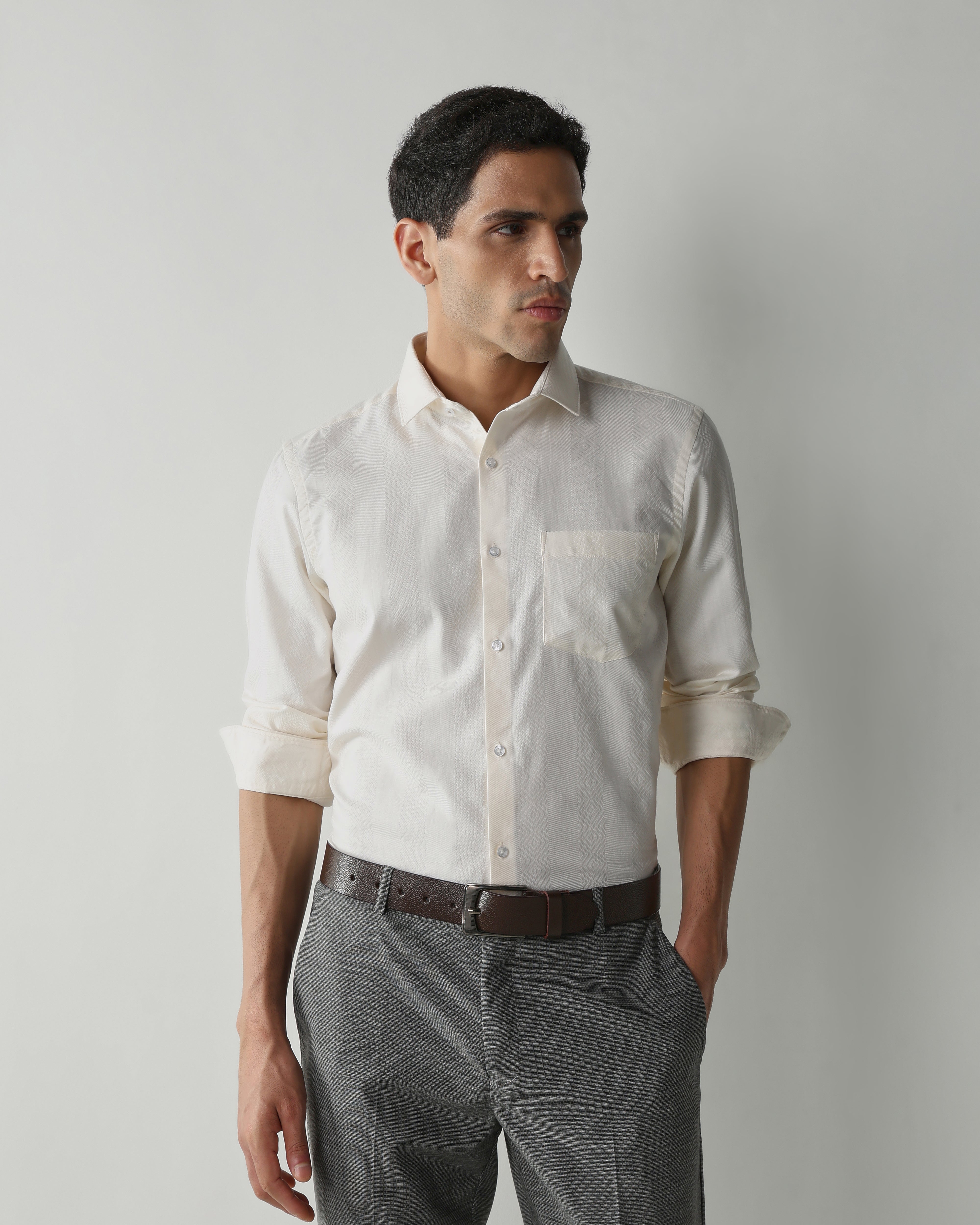 White 100% Cotton Dobby Shirts For Men | Slim Fit Fashion Formal Wear