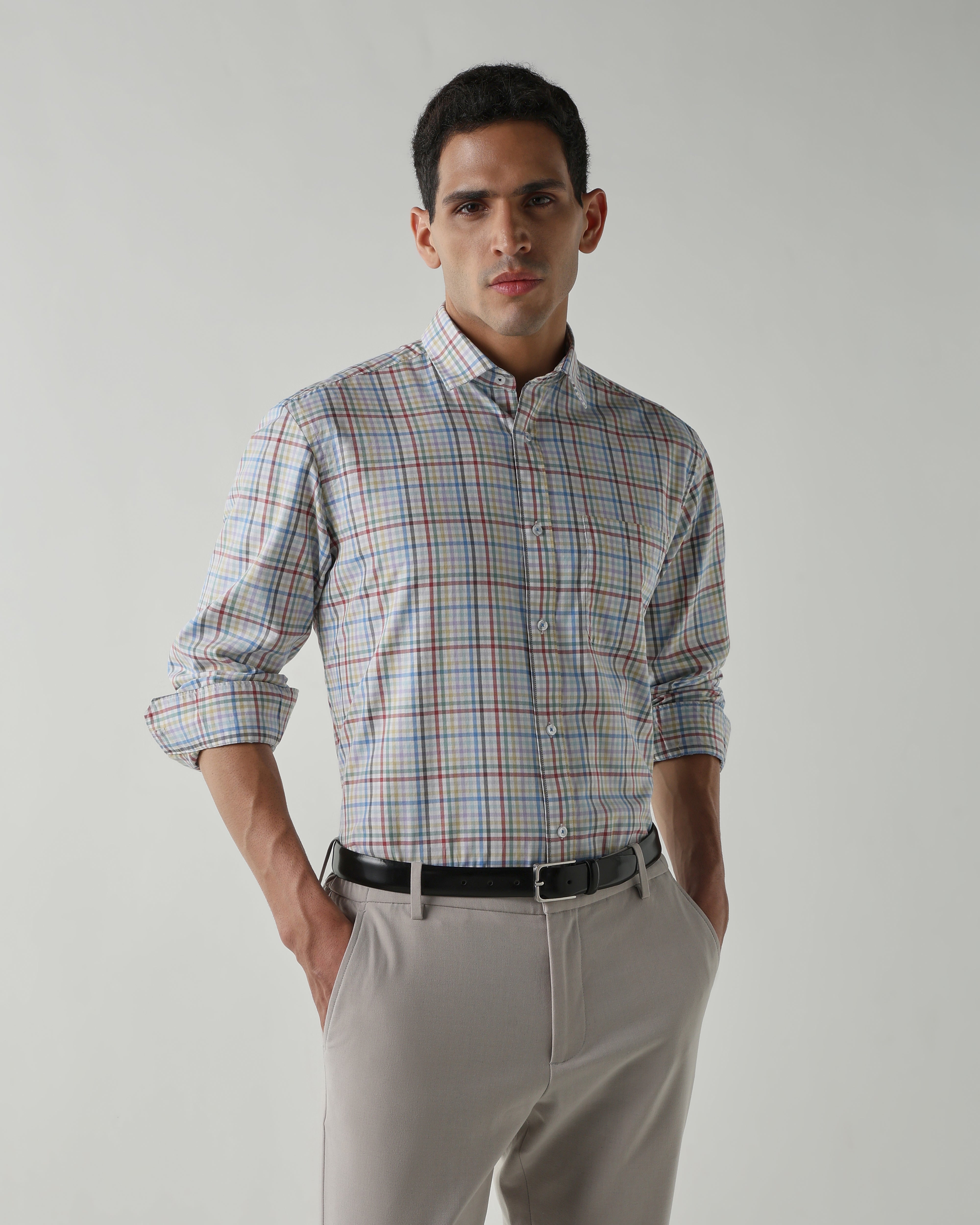Multi 100% Cotton Checks Shirts For Men | Regular Fit Smart Casual Wear
