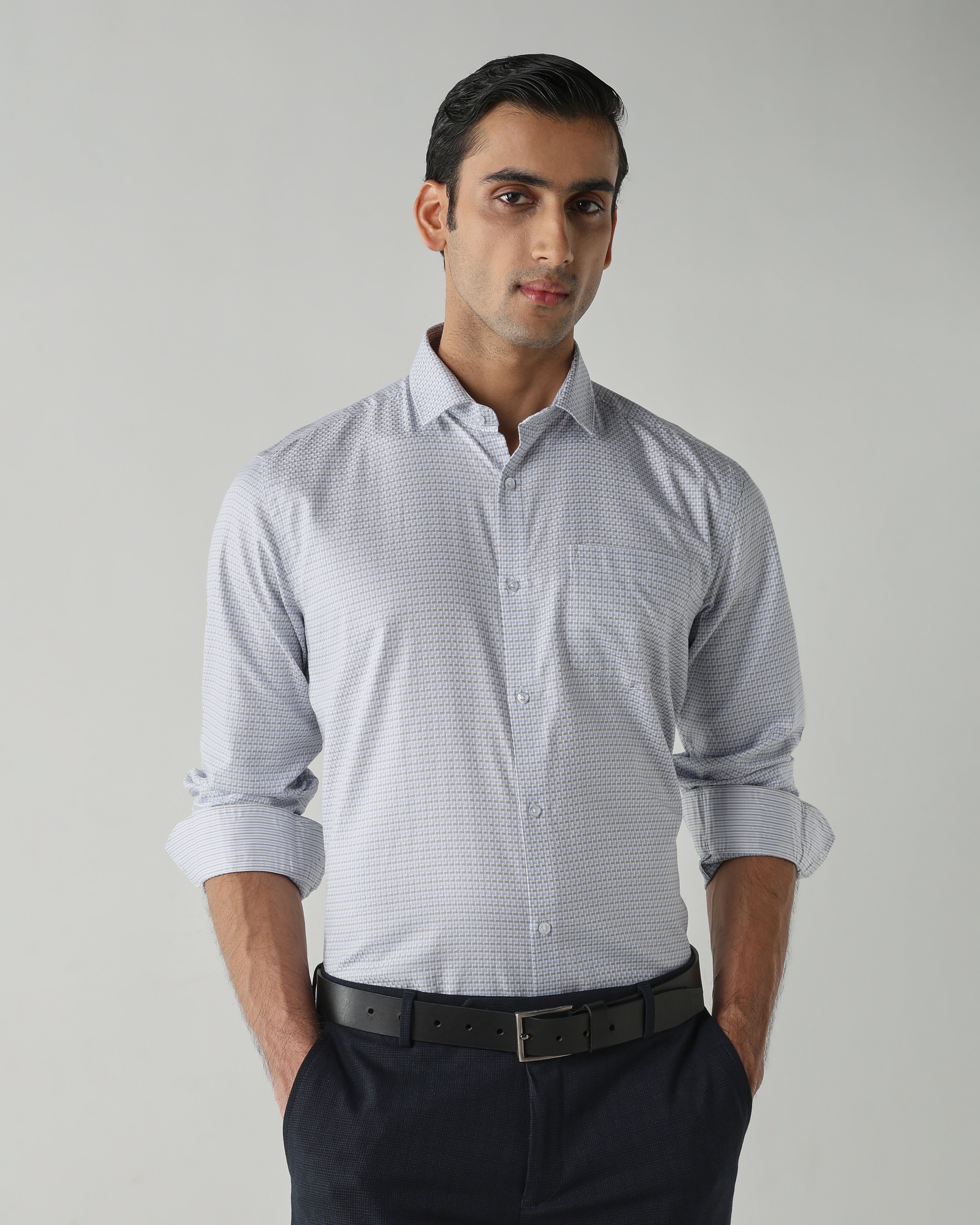 Grey/Sky Blue shirts crafted in 100% cotton