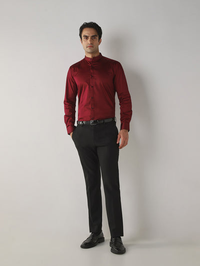 Black Cotton Blend Flat Front Slim Fit Formal Trouser