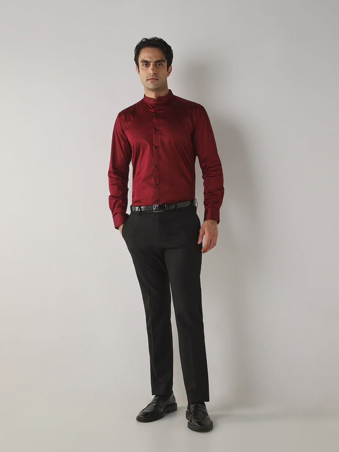 Black Cotton Blend Flat Front Slim Fit Formal Trouser