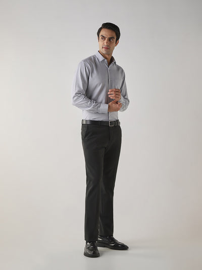 Dark Grey Cotton Blend Flat Front Slim Fit Formal Trouser