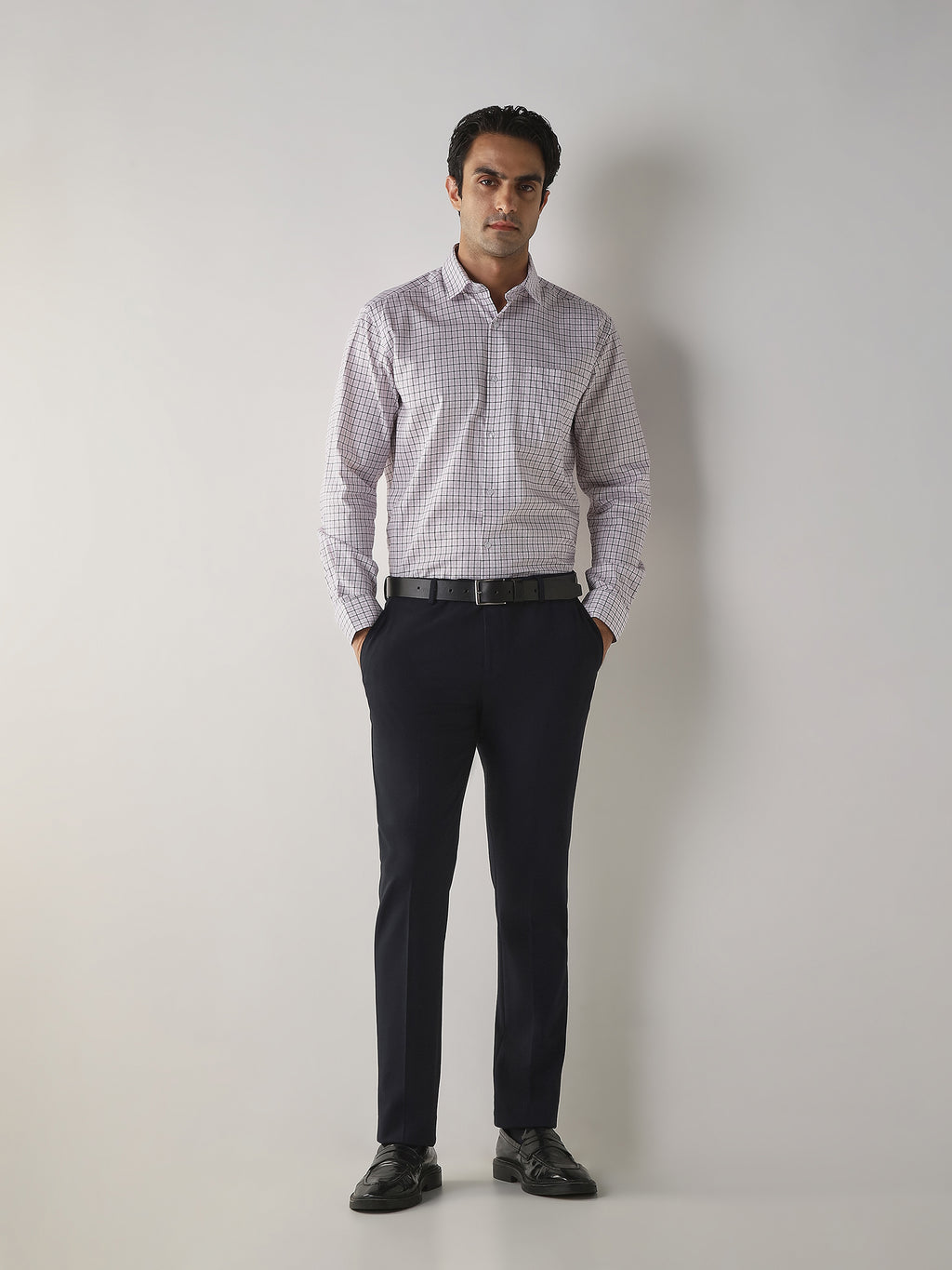 Navy Cotton Blend Flat Front Slim Fit Formal Trouser