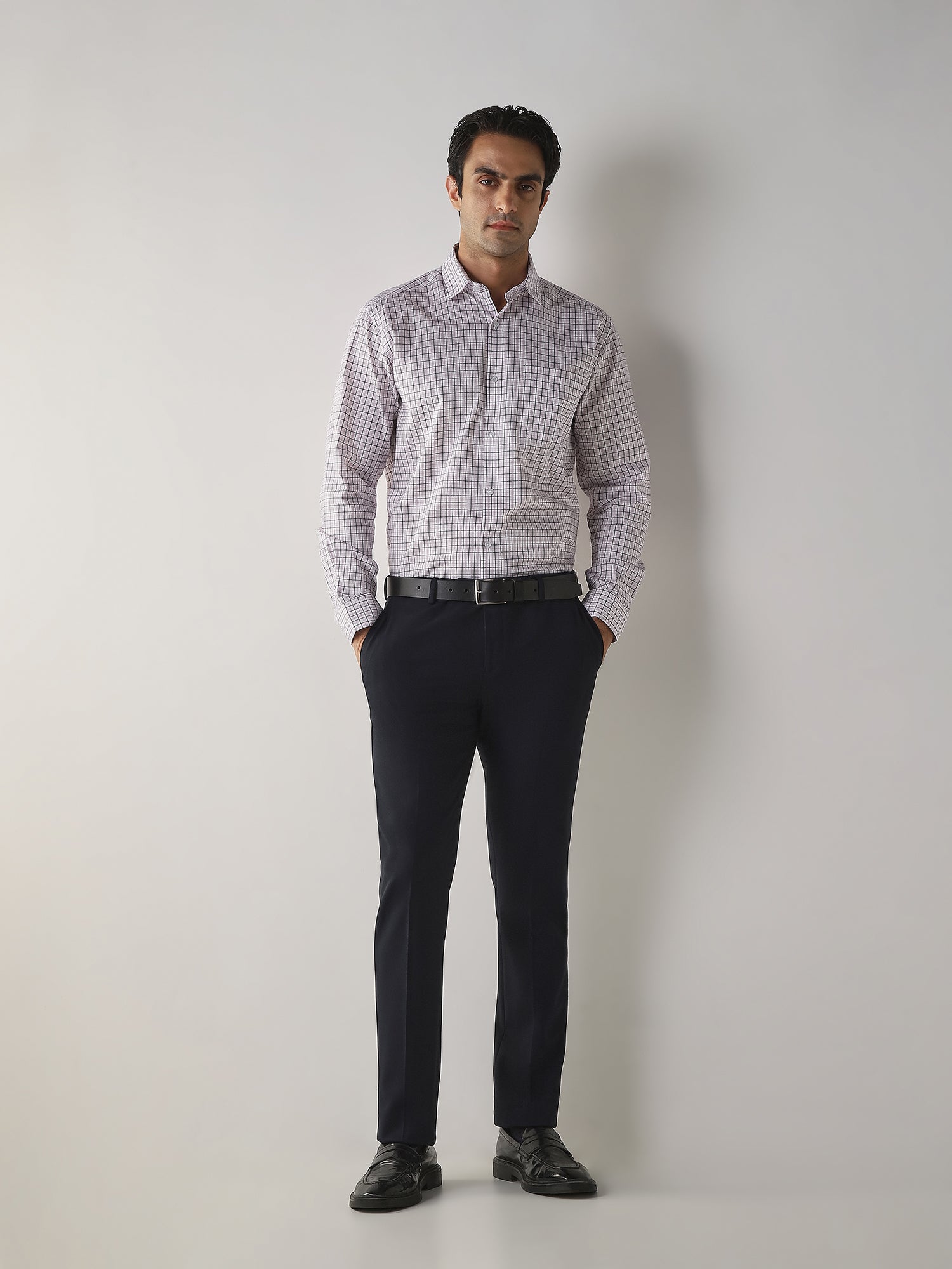 Navy Cotton Blend Flat Front Slim Fit Formal Trouser