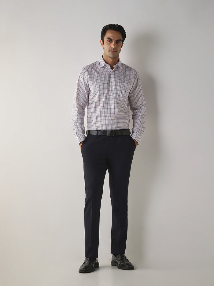 Navy Cotton Blend Flat Front Slim Fit Formal Trouser