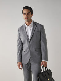 Mid Grey Textured Cotton Blend Tailored Fit Formal Blazer