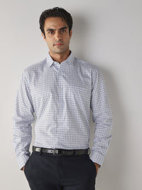 Men's COTTON Checks Regular Fit Full Sleeve Formal Shirt - White & Blue