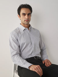 Men's COTTON Checks Regular Fit Full Sleeve Formal Shirt - White & Grey