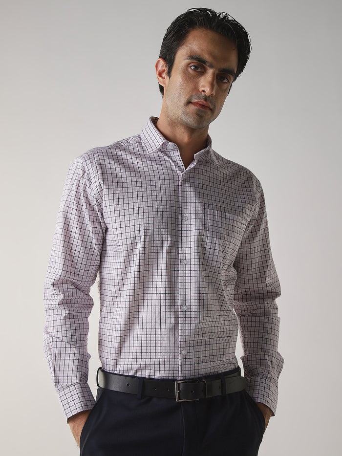 Men's COTTON Checks Regular Fit Full Sleeve Formal Shirt - White & Red