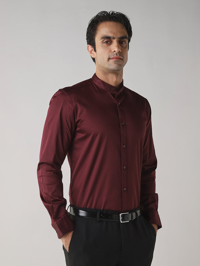 Men's Cotton Stretch Plain Slim Fit Full Sleeve Formal Shirt - Red