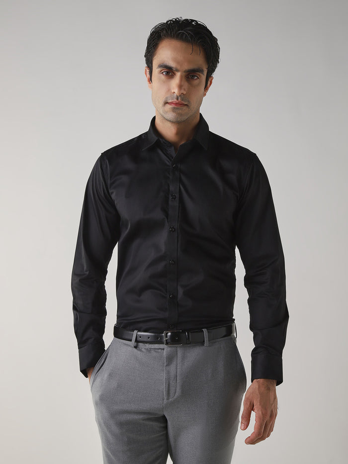 Men's Cotton Stretch Plain Slim Fit Full Sleeve Formal Shirt - Blue