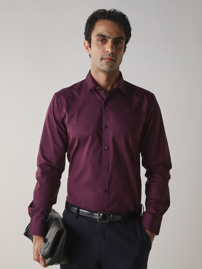 Men's COTTON Plain Slim Fit Full Sleeve Formal Shirt - Red