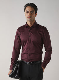 Men's Cotton Stretch Plain Slim Fit Full Sleeve Formal Shirt - Brown