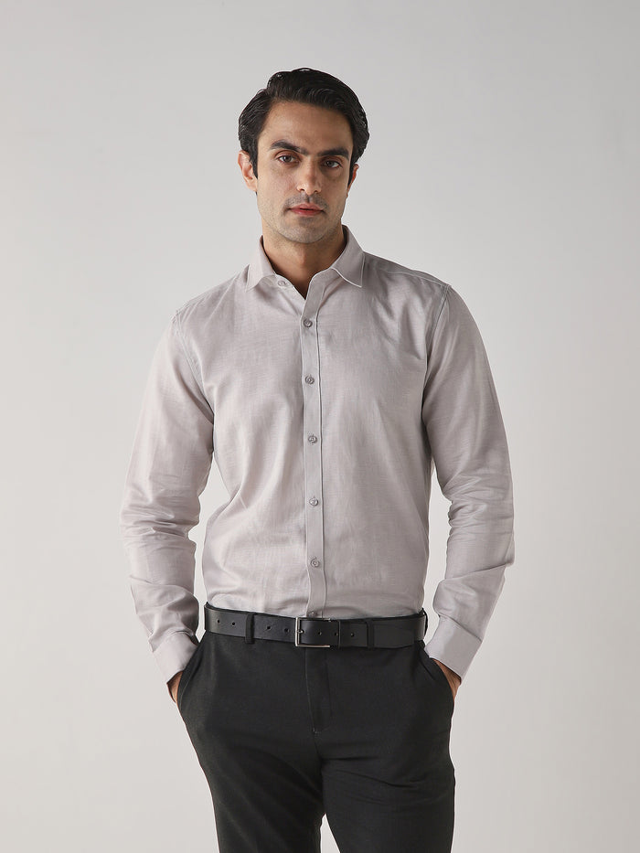 Men's Cotton Linen Plain Slim Fit Full Sleeve Formal Shirt - Green