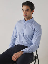 Men's Cotton Stretch Dobby Dobby Slim Fit Full Sleeve Formal Shirt - Blue