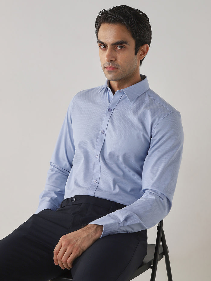 Men's Cotton Stretch Dobby Dobby Slim Fit Full Sleeve Formal Shirt - Blue