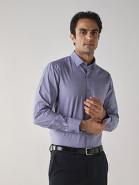 Men's Cotton Stretch Dobby Dobby Slim Fit Full Sleeve Formal Shirt - Purple