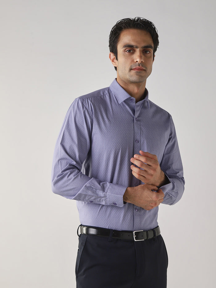 Men's Cotton Stretch Dobby Dobby Slim Fit Full Sleeve Formal Shirt - Purple