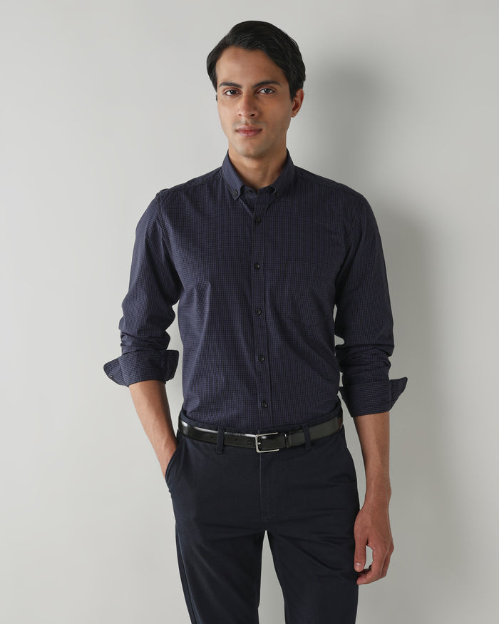 Men's Pure Cotton Checks Slim Fit Full Sleeve Casual Shirt - Blue