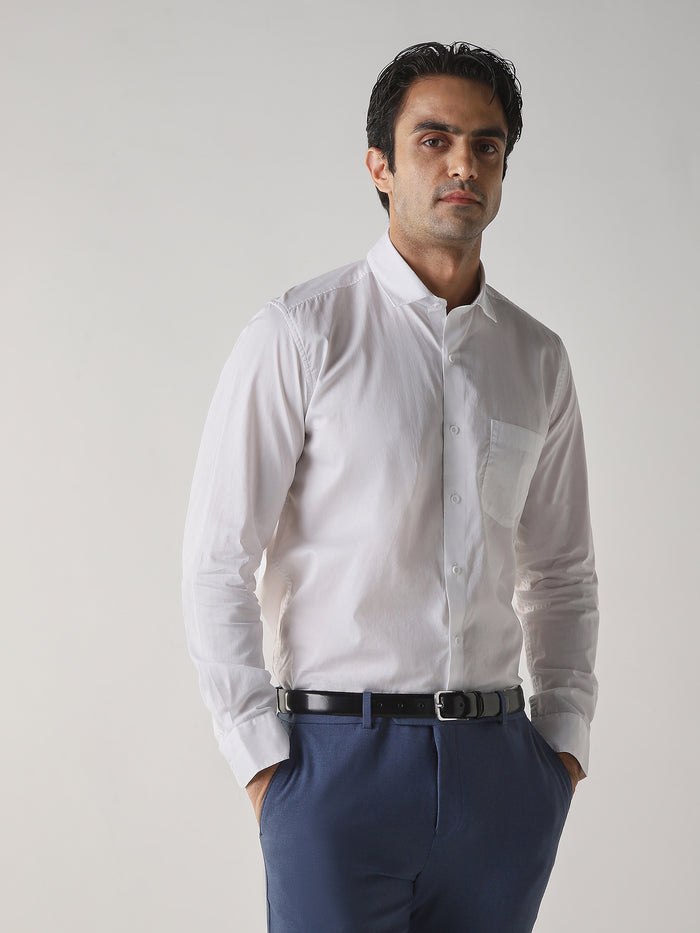 Men's Pure Cotton Plain Slim Fit Full Sleeve Casual Shirt - White