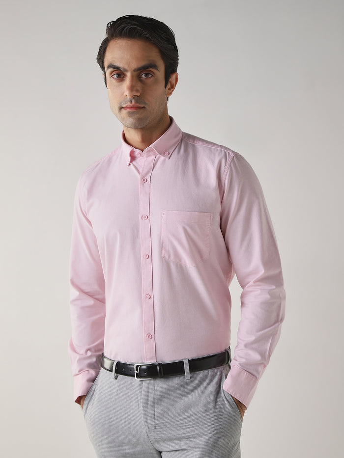 Men's Pure Cotton Plain Slim Fit Full Sleeve Casual Shirt - Pink