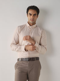 Men's Pure Cotton Plain Slim Fit Full Sleeve Casual Shirt - Beige