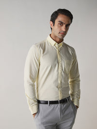 Men's Pure Cotton Plain Slim Fit Full Sleeve Casual Shirt - Yellow