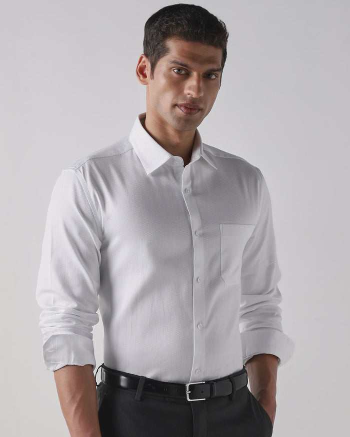 Men's Pure Cotton Dobby Dobby Regular Fit Full Sleeve Formal Shirt - White