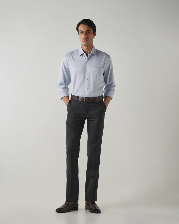 Men's Pure Cotton Dobby Dobby Regular Fit Full Sleeve Formal Shirt - Blue
