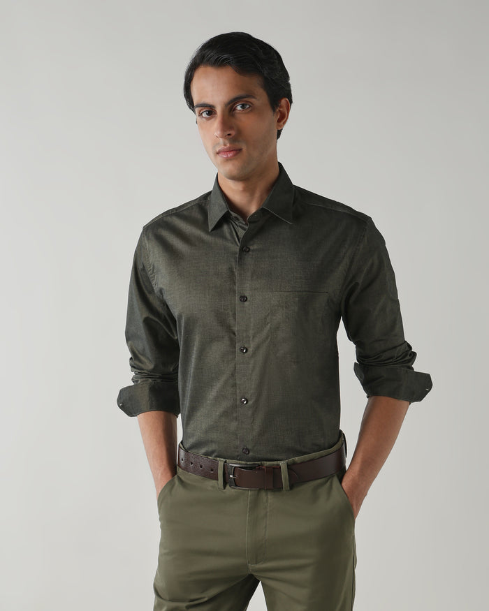 Men Regular Fit Shirt Dark Olive Grey