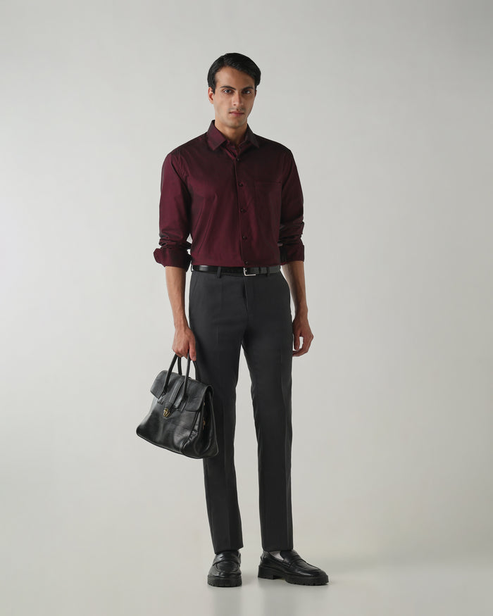 Men's Pure Cotton Plain Regular Fit Full Sleeve Formal Shirt - Red