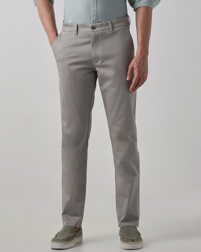 Grey Cotton Stretch Regular Fit Trouser
