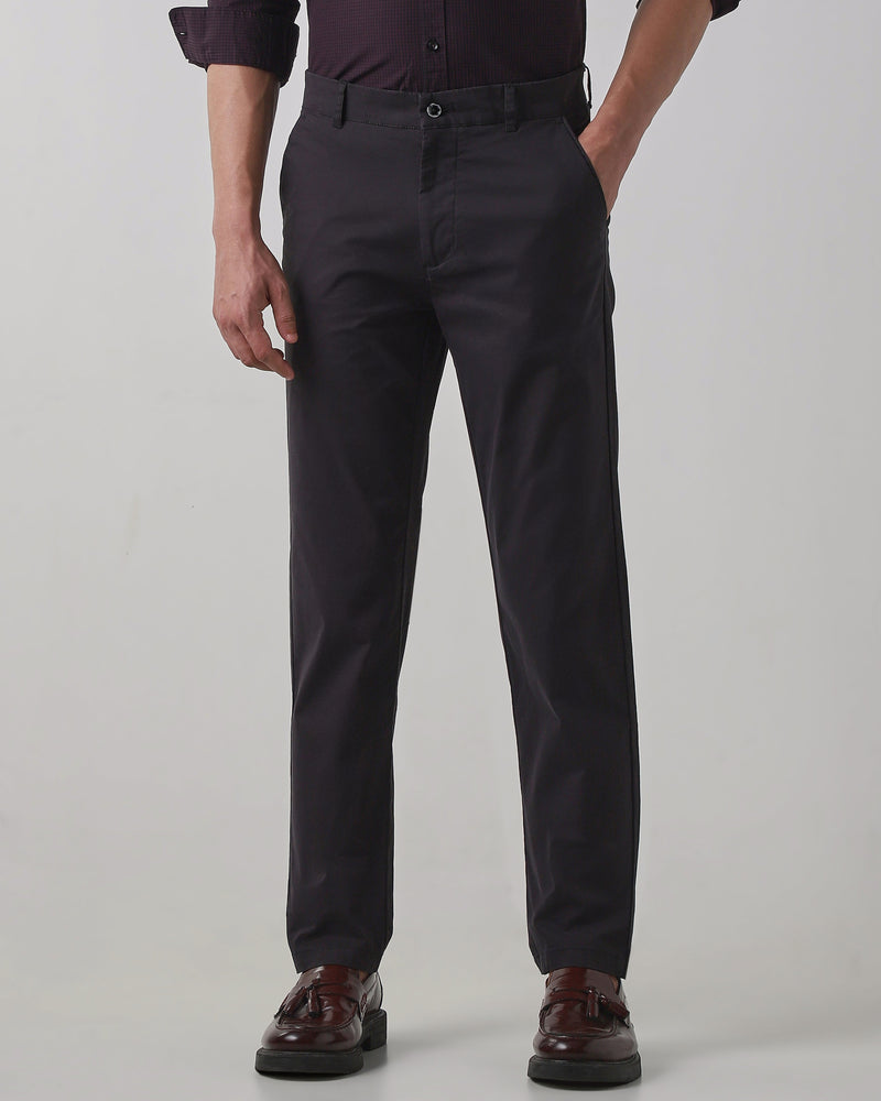 Black Cotton Stretch Regular Fit Trouser