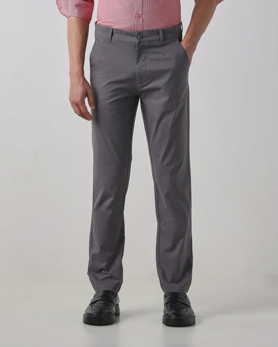 Grey Cotton Stretch Regular Fit Trouser