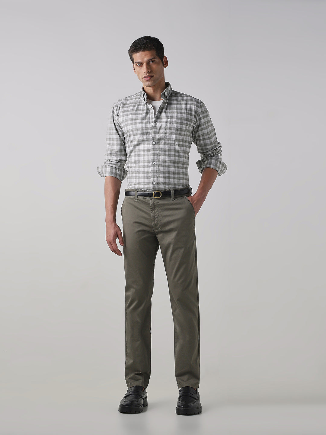 Olive Cotton Stretch Regular Fit Trouser