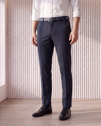 Men's Solid Poly Viscose Elastane Tailor Fit Formal Trousers-Blue