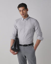 Grey 100% Cotton Regular Fit Shirt