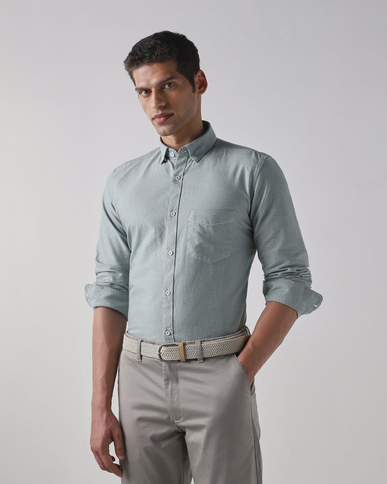 Olive 100% Cotton Regular Fit Shirt