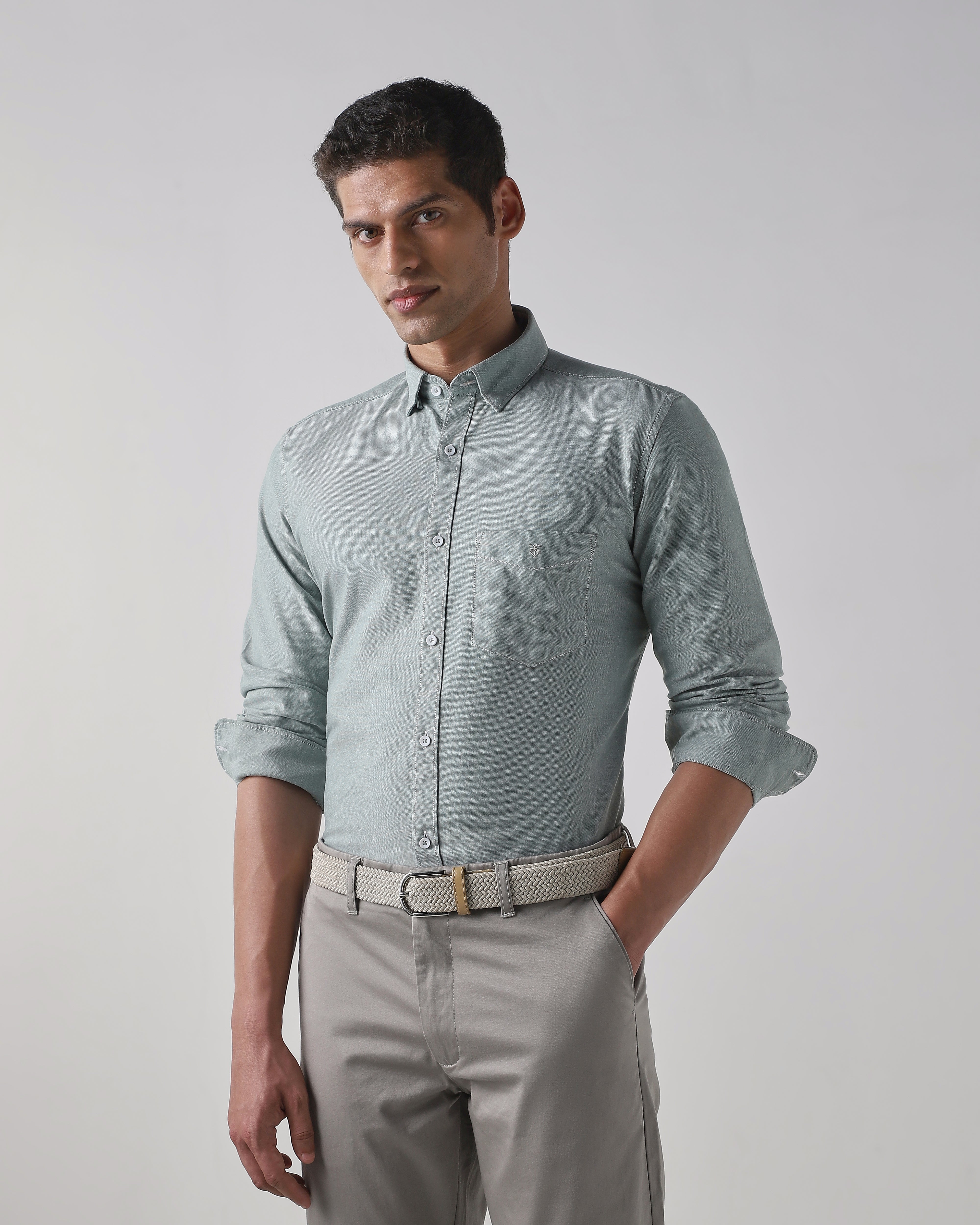 Olive 100% Cotton Regular Fit Shirt