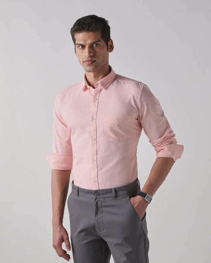 Men's Pure Cotton Plain Slim Fit Full Sleeve Casual Shirt - Pink