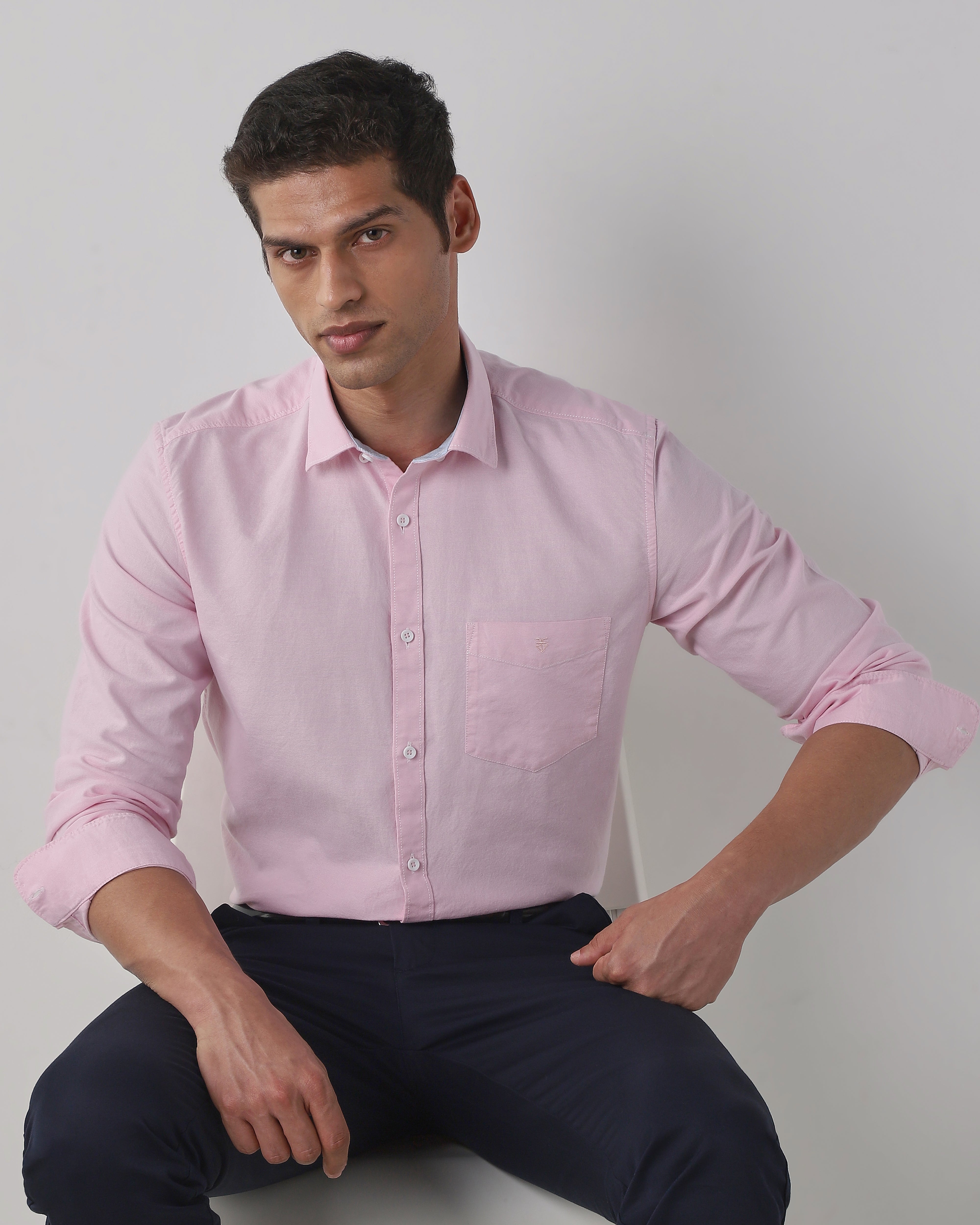 Pink 100% Cotton Regular Fit Shirt