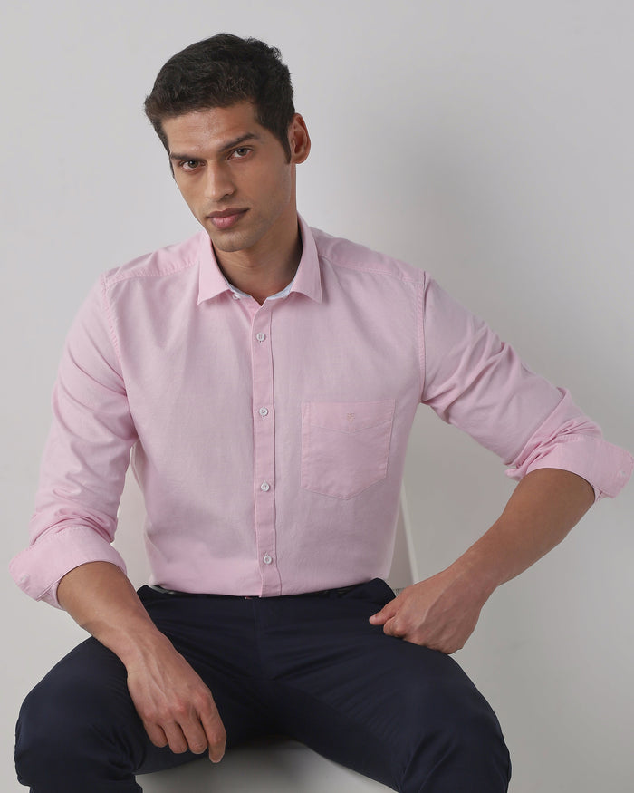Men's Pure Cotton Plain Slim Fit Full Sleeve Casual Shirt - Light Pink