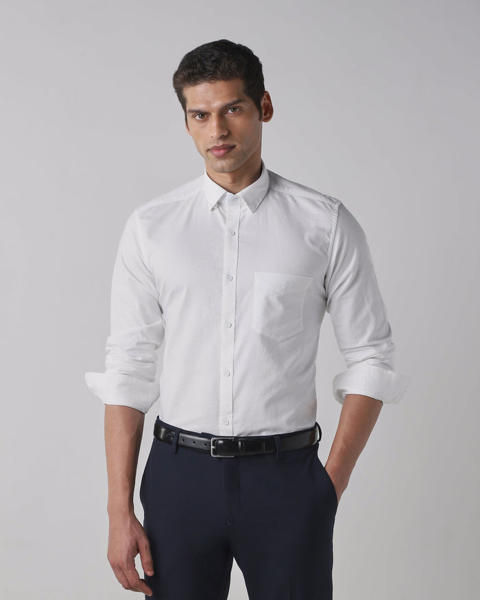Men's Pure Cotton Plain Slim Fit Full Sleeve Casual Shirt - White